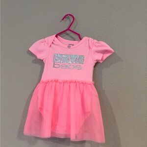 bebe Baby Light Pink Tulle Dress with Silver Logo Detail